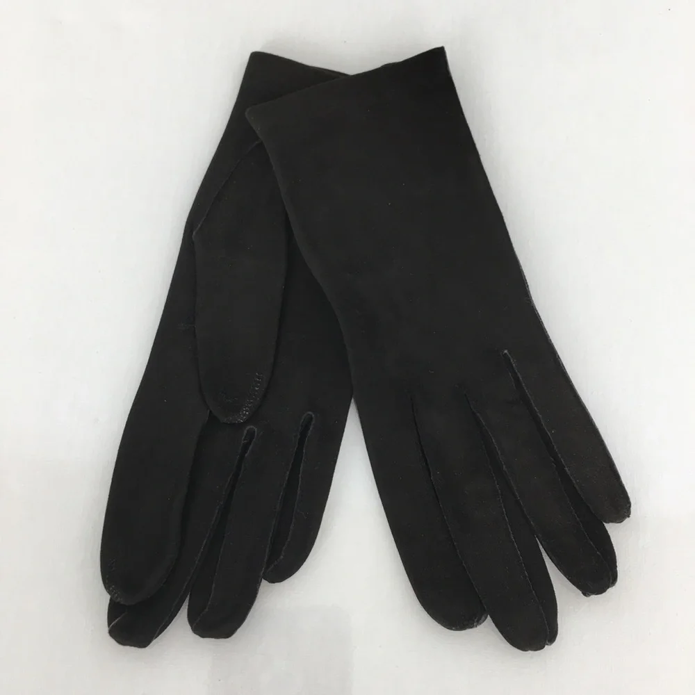 Vintage Kay Fuchs Faux Suede Leather Gloves Black 66378 Made in France